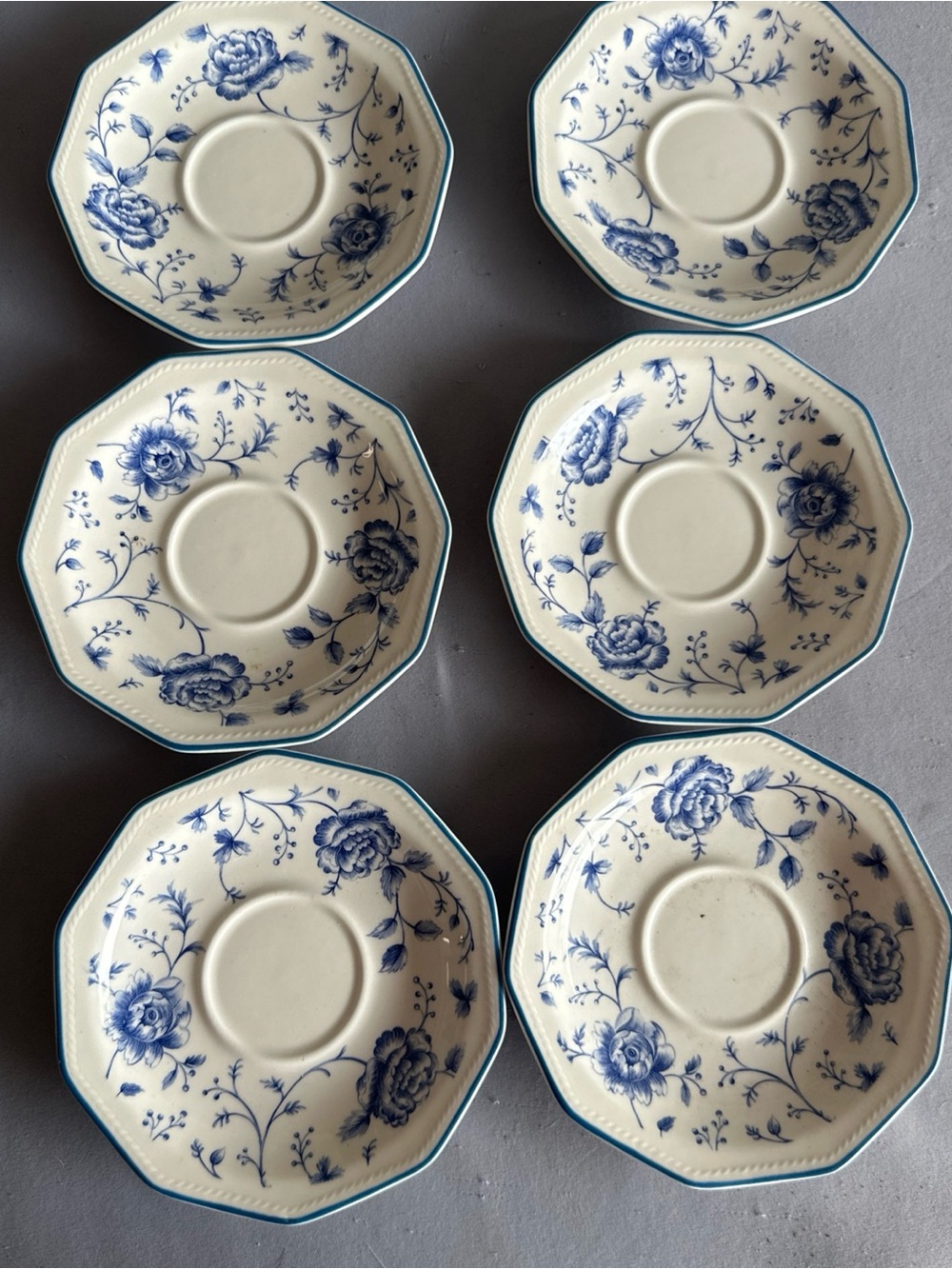 Churchill Blue Floral Octagonal Ceramic Saucers - Set of 6